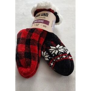 Muk Luks 2 Pair Cozy Cabin Socks Unisex Size S/M Recycled Material Non-Skid Grip